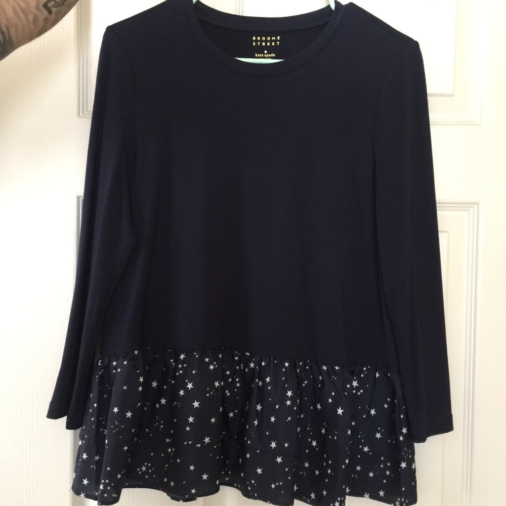 kate spade navy star ruffle top